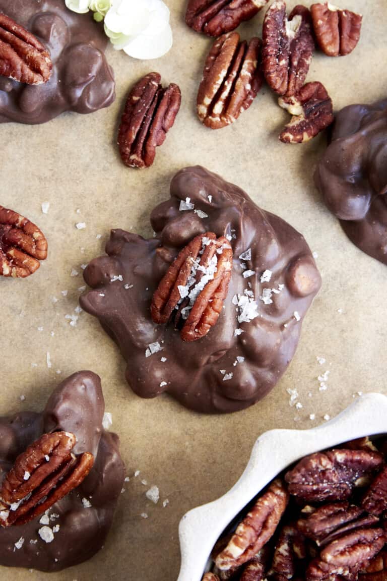 Slow cooker chocolate caramel pecan clusters food dolls