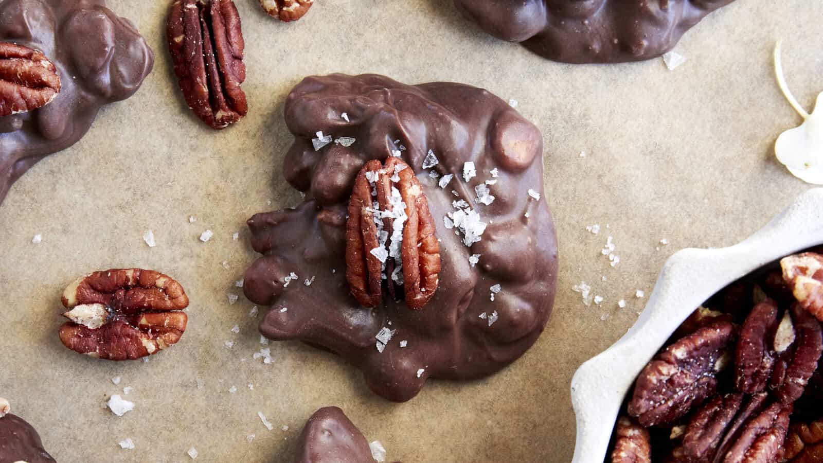 A slow cooker chocolate caramel pecan cluster.