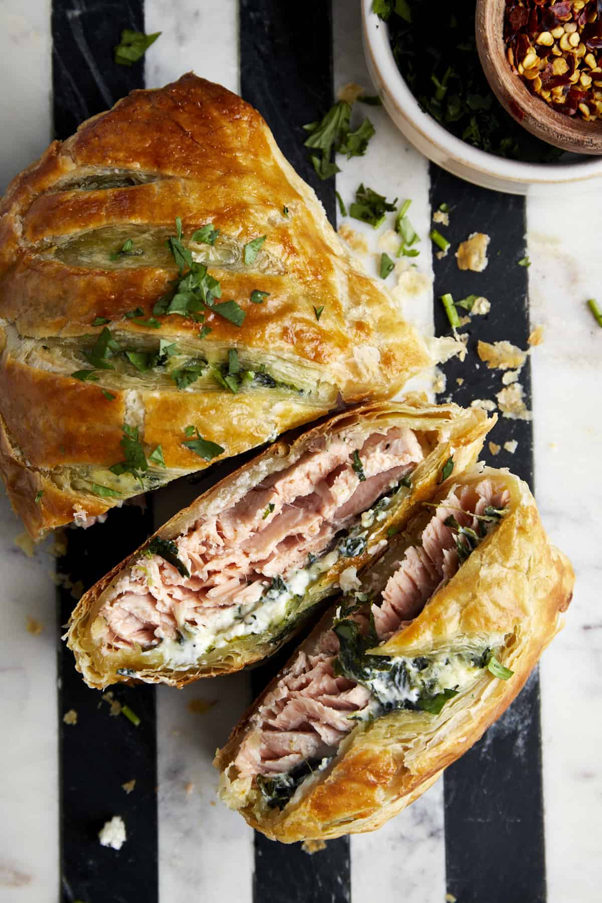 Baked Salmon Wellington.