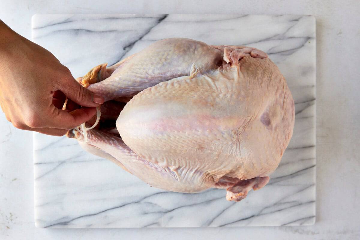 A whole raw turkey. 