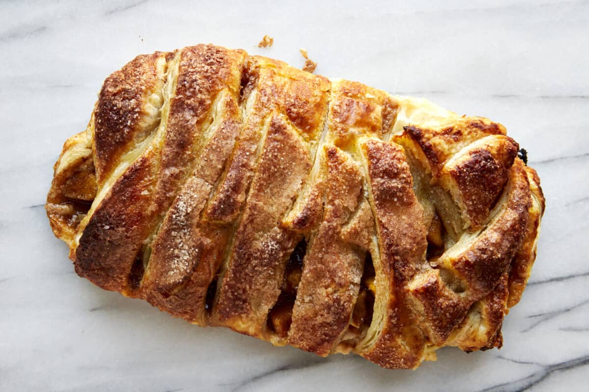 A baked apple puff pastry braid. 