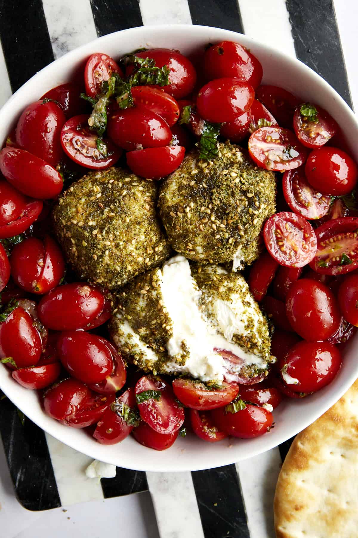 Tomato and burrata salad with za'atar. 