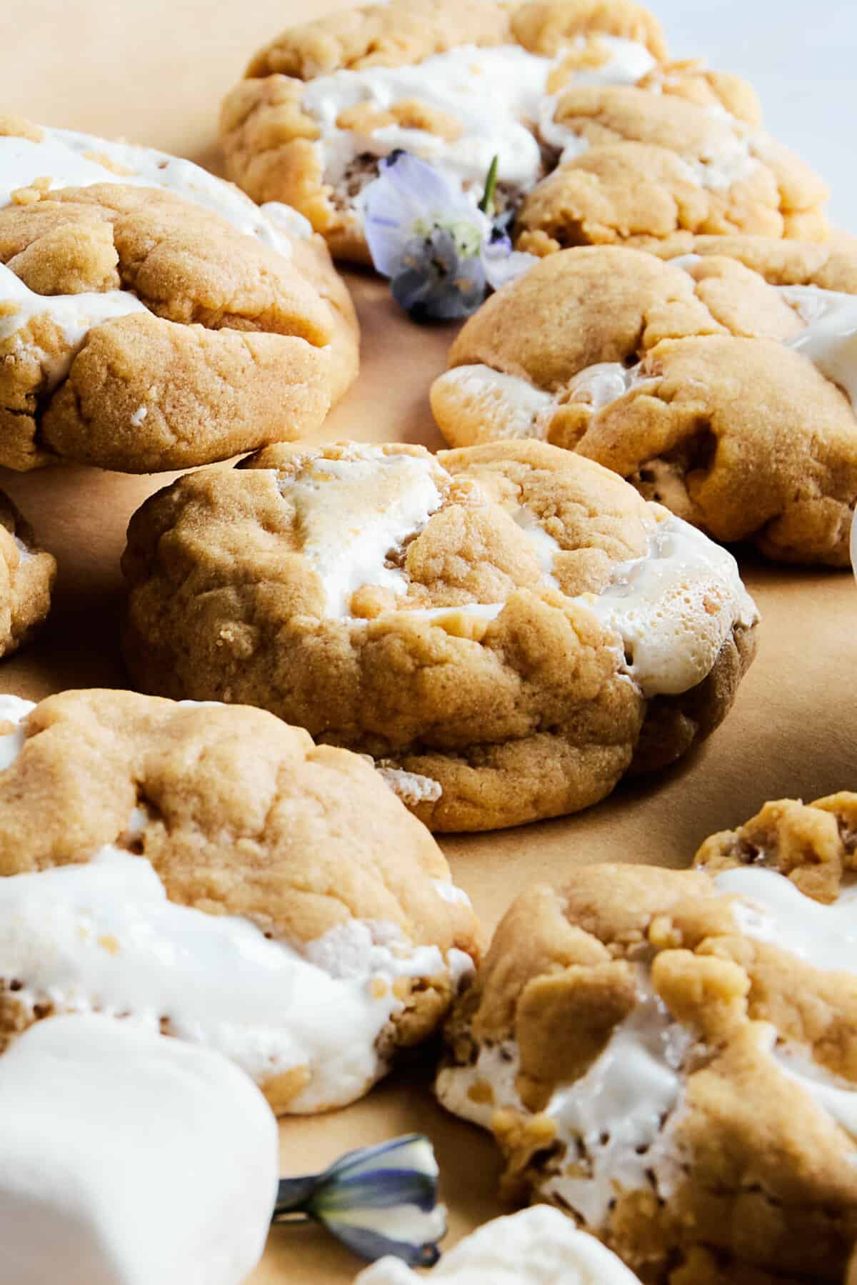 Top view of soft fluffernutter cookies. 