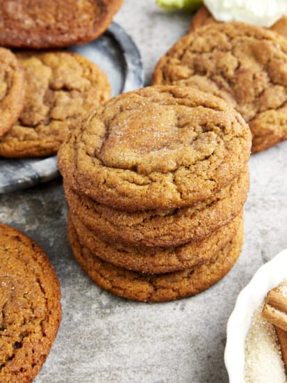 A stack of soft and chewy gingerbread cookies.