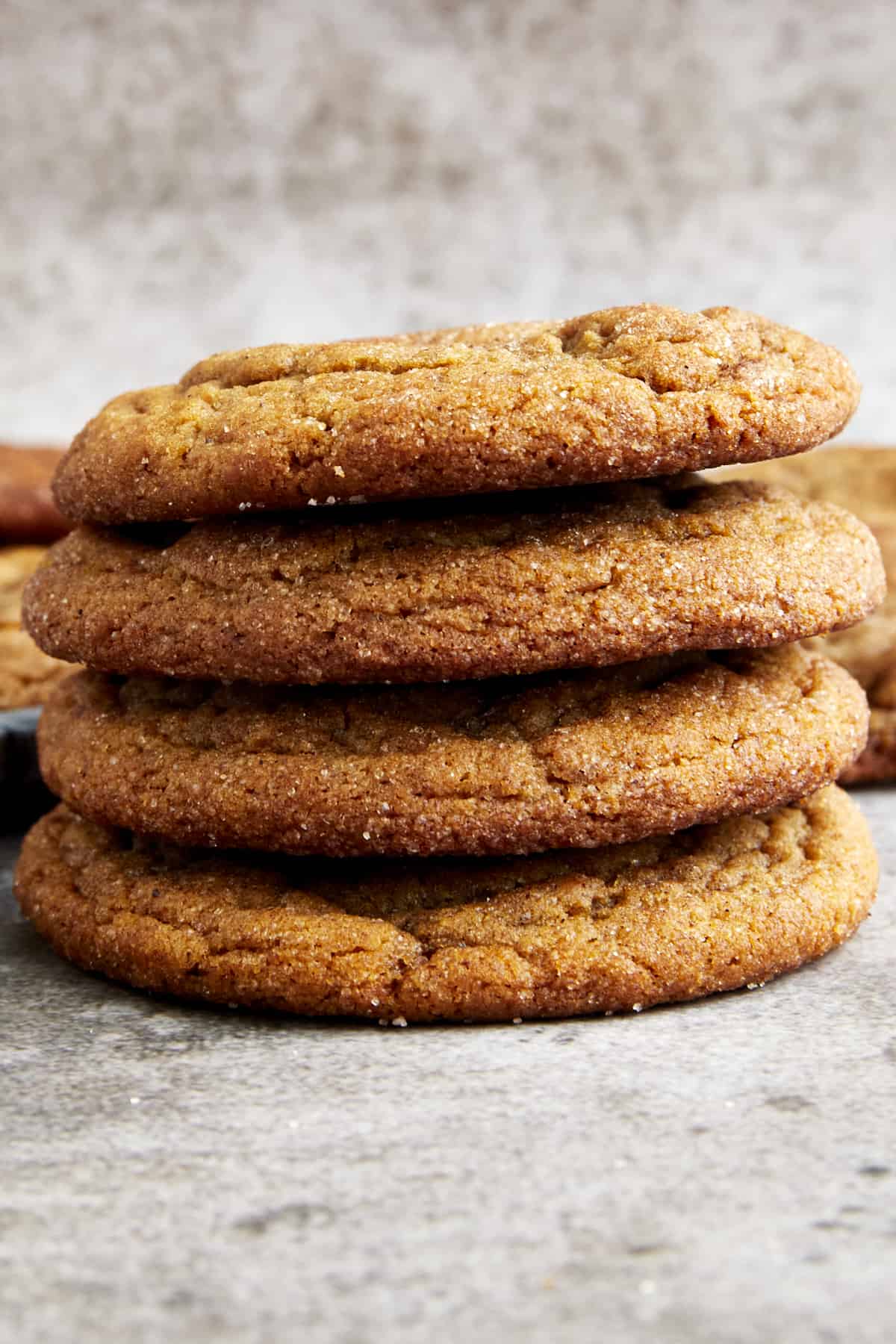 A stack of chewy gingerbread cookies. 