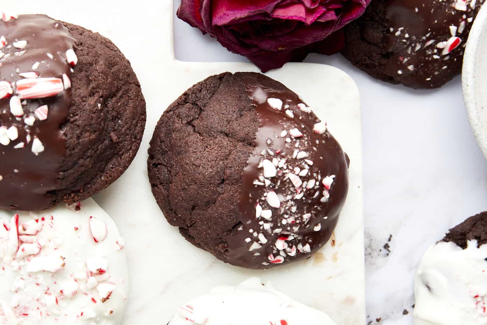 Dipped chocolate peppermint cookies.