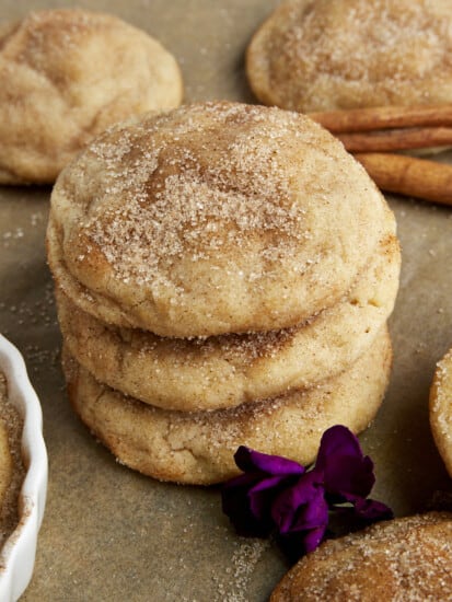 A stack of three snickerdoodle cookies.