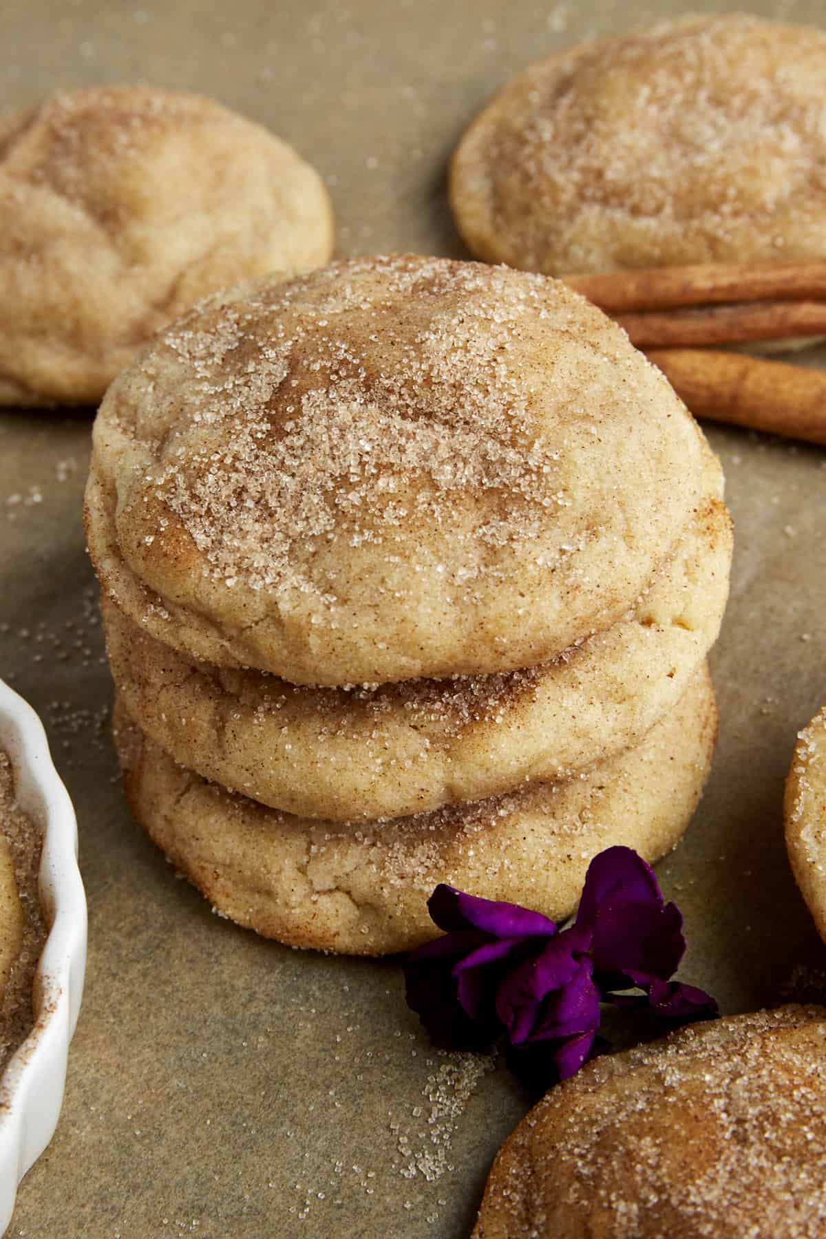 A stack of three Snickerdoodle cookies.
