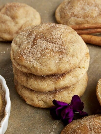 A stack of three snickerdoodle cookies.