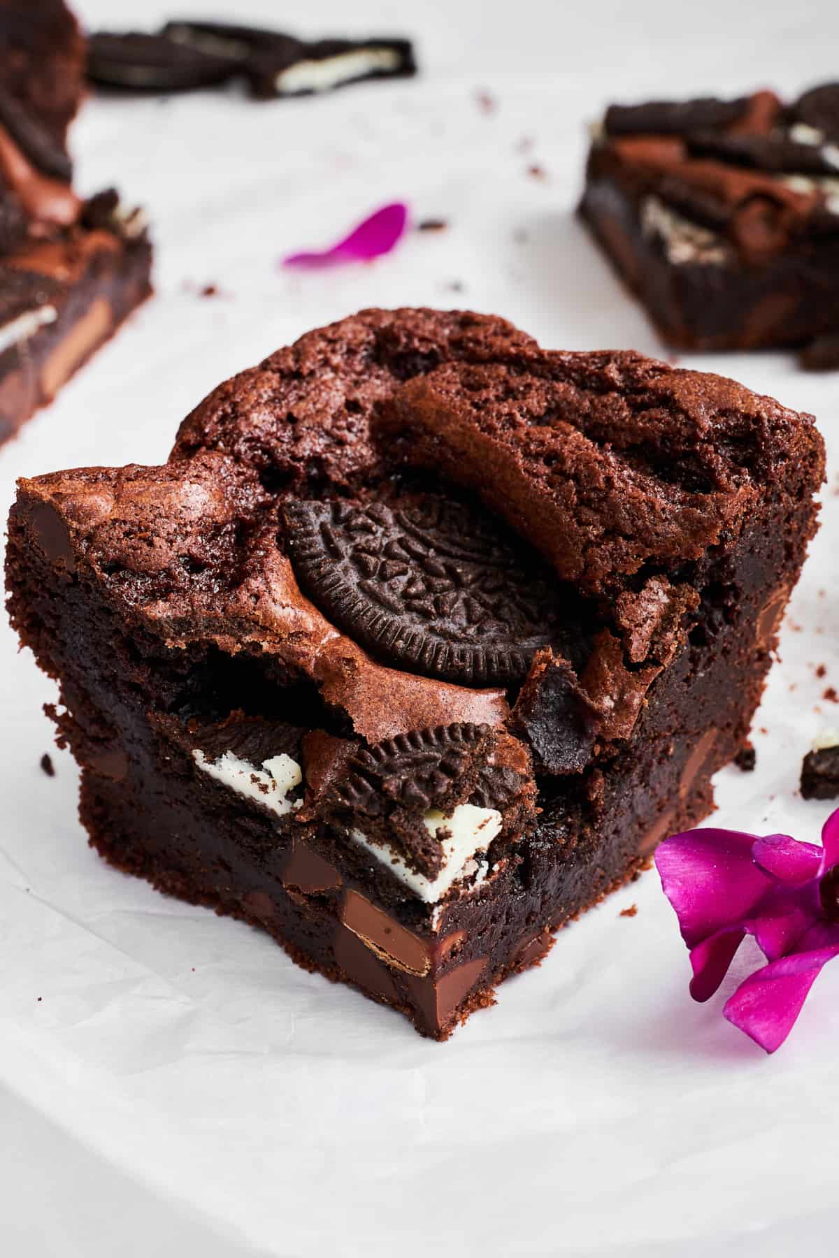 A large Oreo brownie square. 