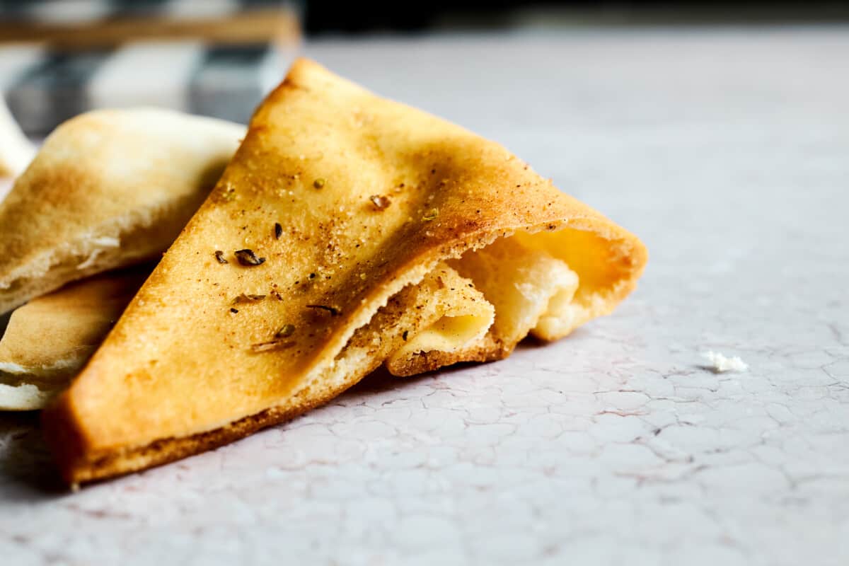 Side view of a homemade pita chips. 