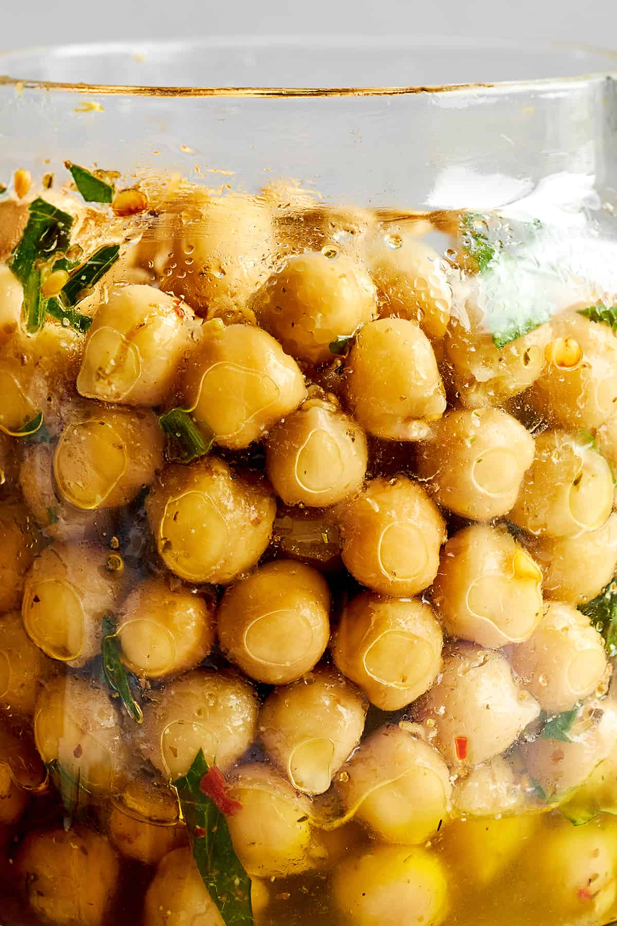 Marinated chickpeas in a jar.