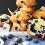 A pile of homemade Starbucks blueberry muffins.