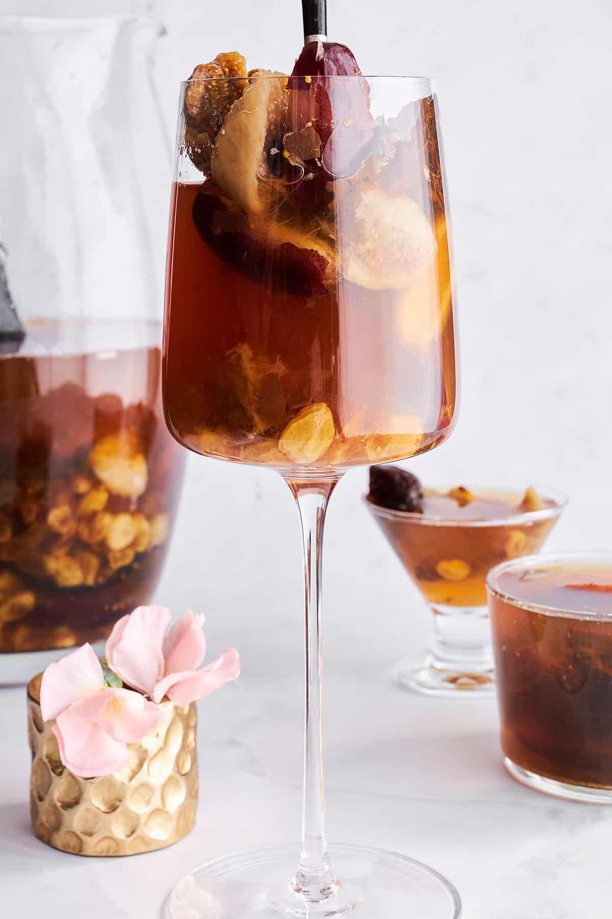 A glass of dried fruit compote drink.