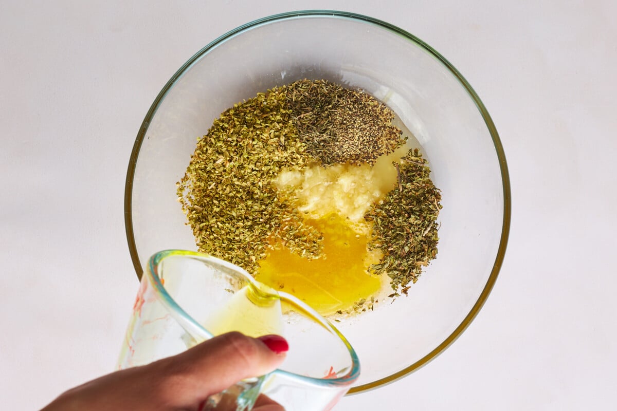 Chicken souvlaki marinade being prepared.