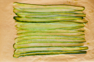 Layered cucumber strips.