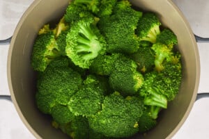 Steamed broccoli in a pot.