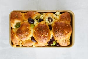 Baked feta olive bread.