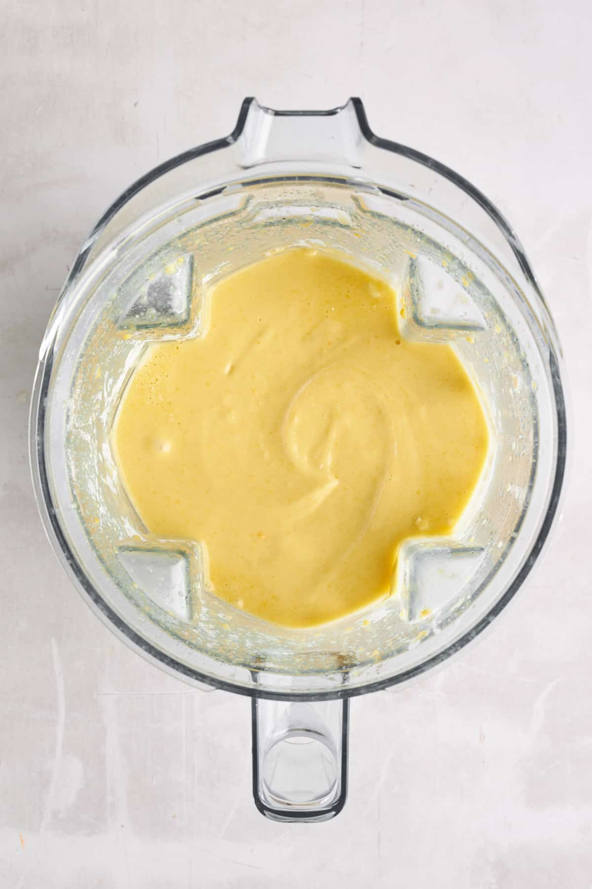 Lemon bread batter in a blender. 