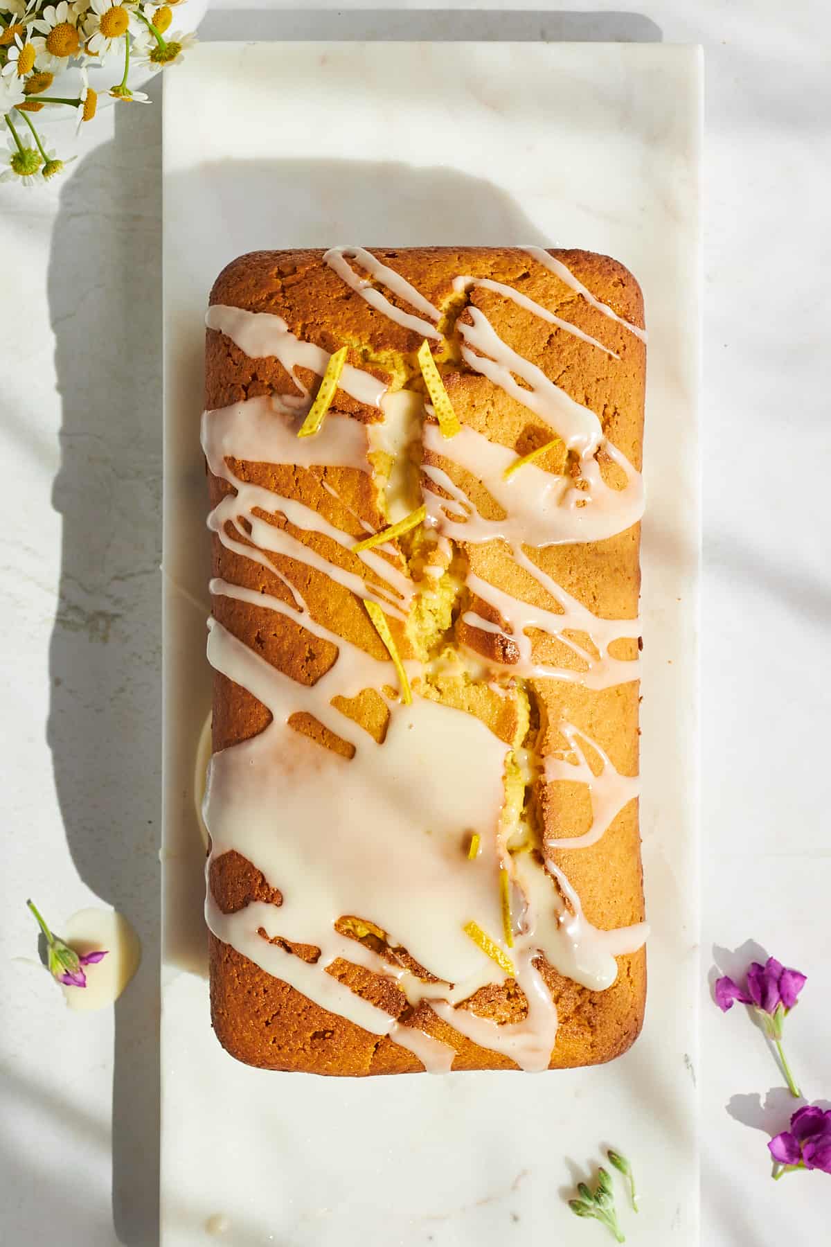 Orange cake topped with orange glaze. 