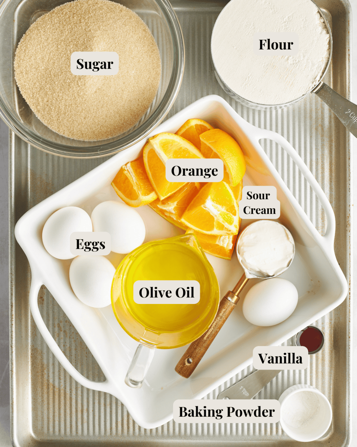 Ingredients to make orange blender cake. 