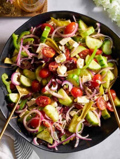 A bowl of Greek salad.