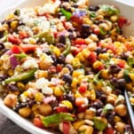 A bowl of black bean and corn salad.