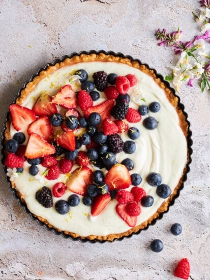 Cheesecake Fruit Tart Recipe with Shortbread Crust.