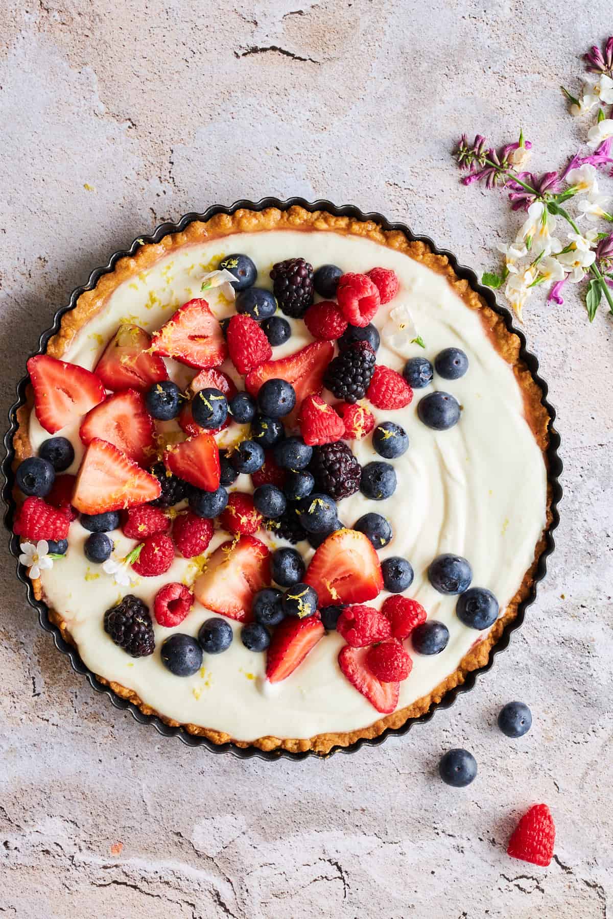 Cheesecake Fruit Tart Recipe with Shortbread Crust.