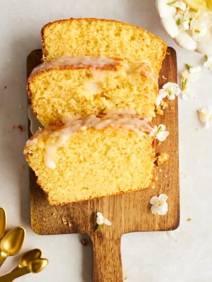 3 slices of glazed lemon bread.