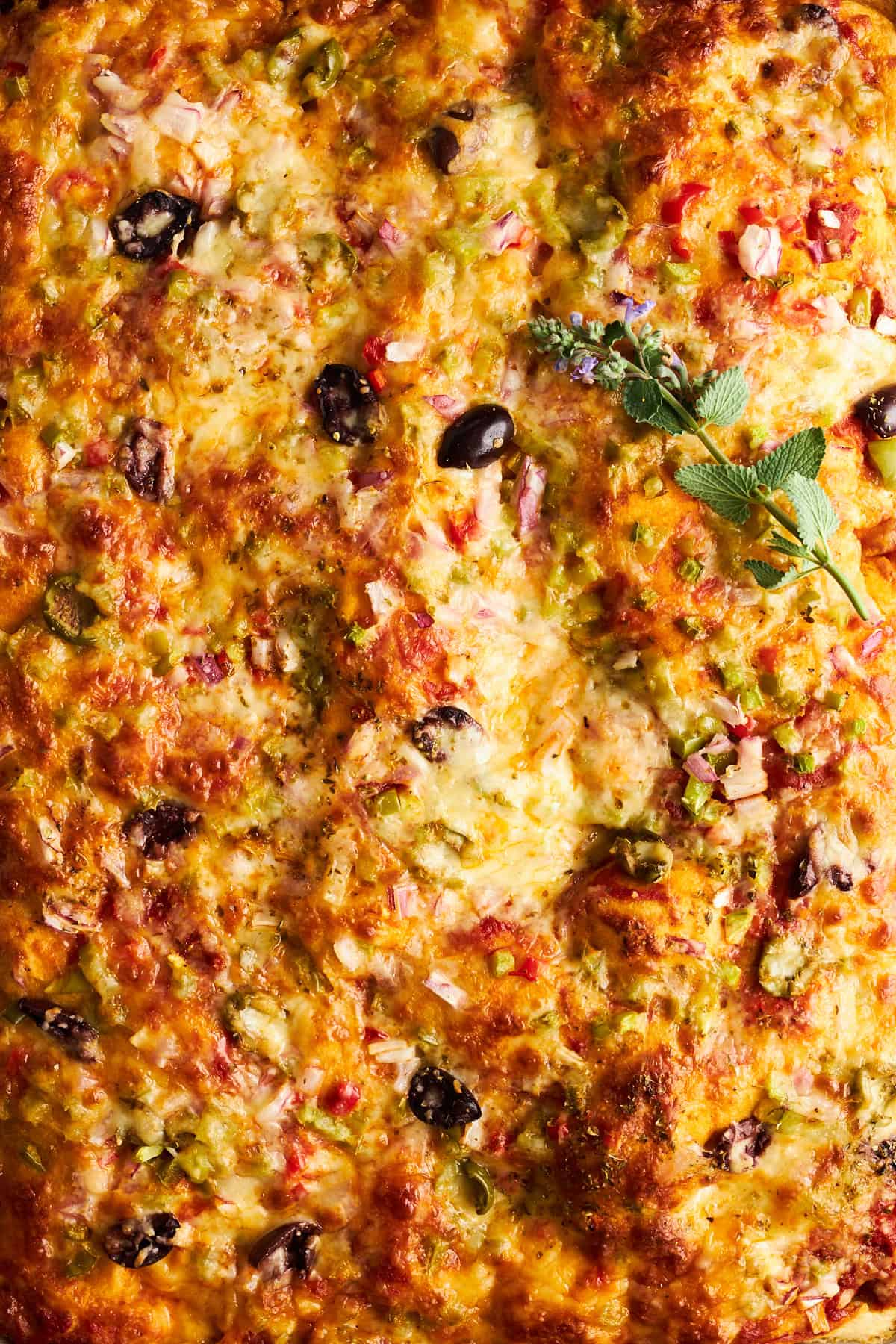 Baked sheet pan pizza. 
