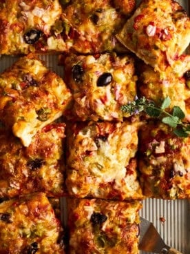 Dinner roll sheet pan pizza.