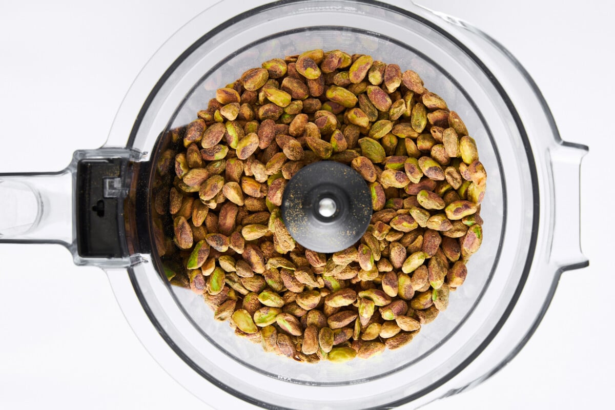 Pistachios in a food processor.