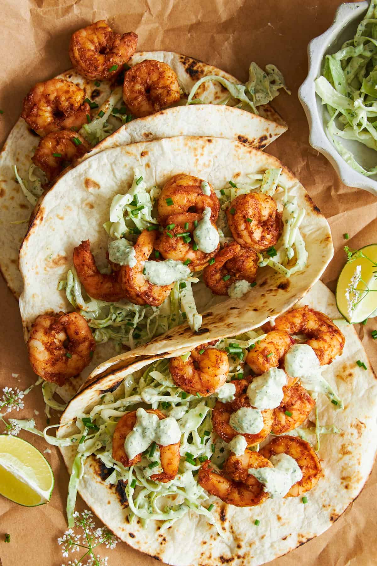 Three blackened shrimp tacos.