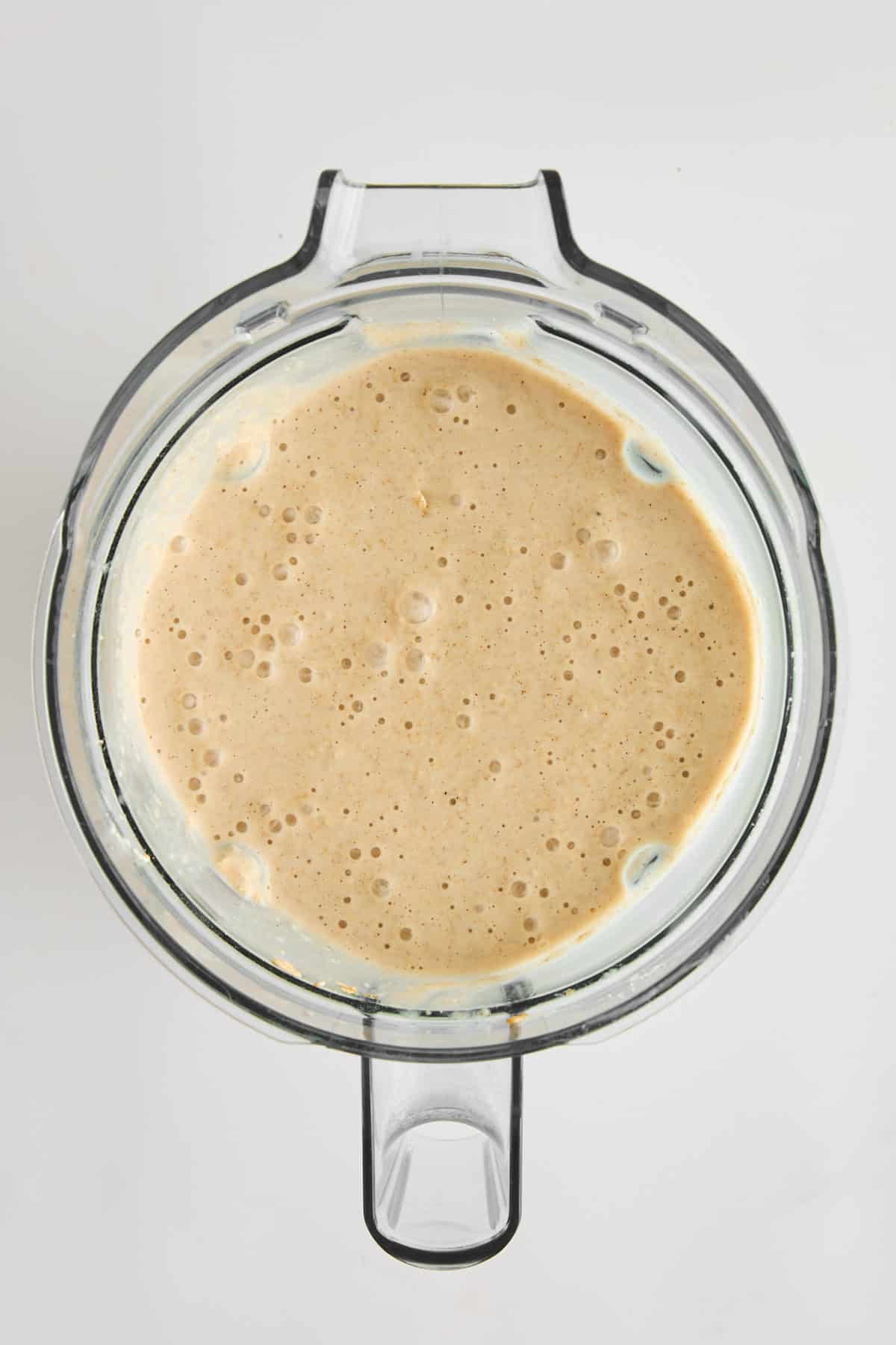 Protein chocolate chip pancakes batter in a blender.