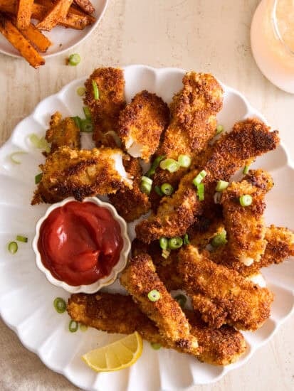 A plate of homemade fish sticks.