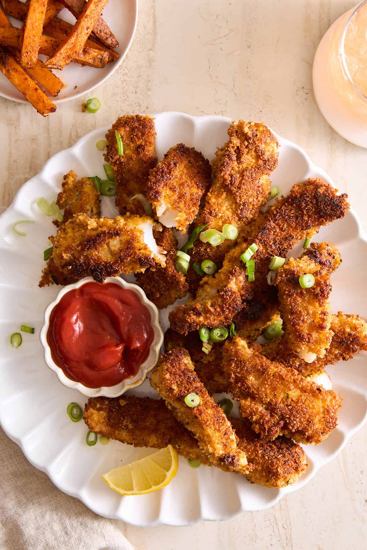 A plate of homemade fish sticks.