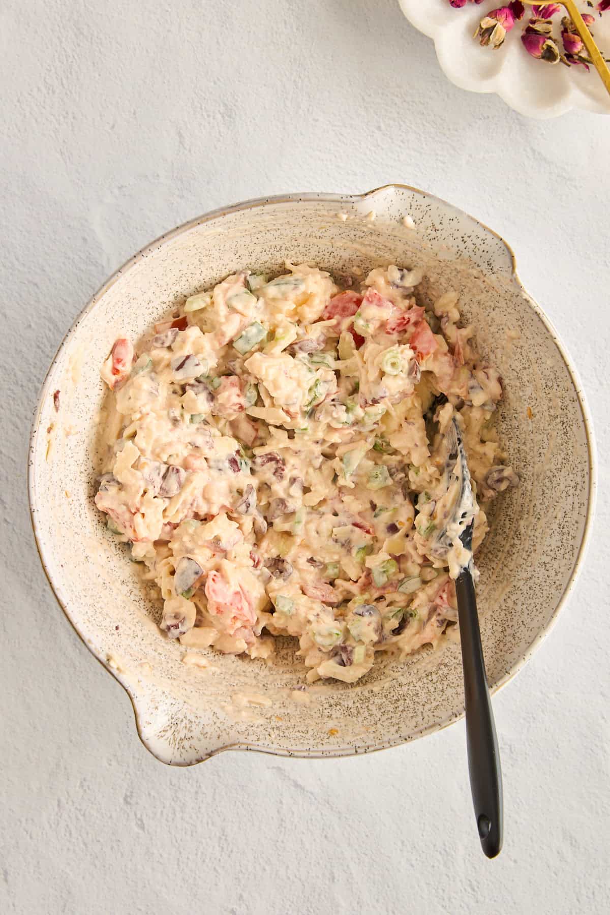 A cheese dip mixture in a bowl. 