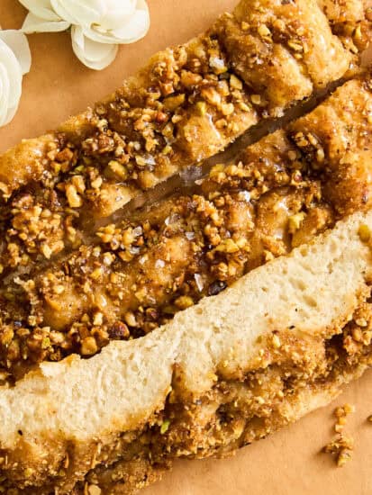 Slices of baklava dessert focaccia.