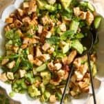 A bowl of avocado chicken salad.